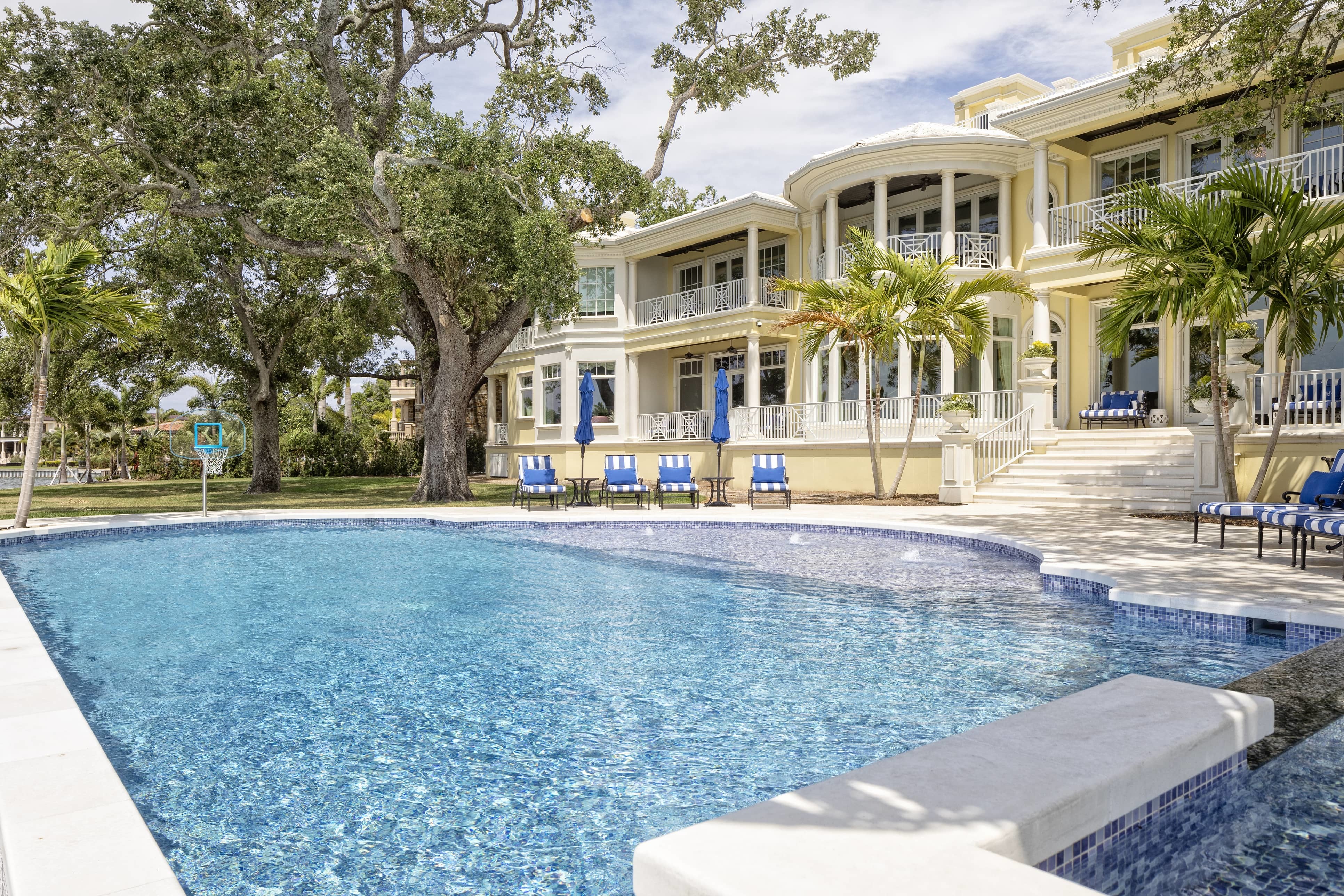 A beautiful pool in the back yard of a Tampa, Florida mansion.